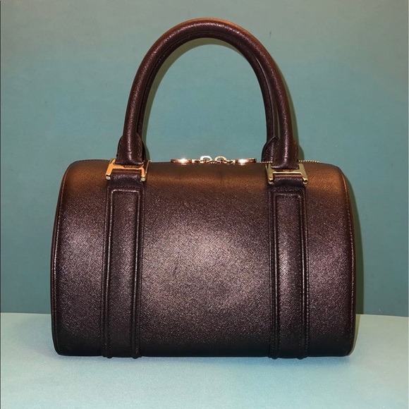 MCM Boston Bag Studded Logo Motifs Black Saffiano Leather Satchel - Picture 3 of 13